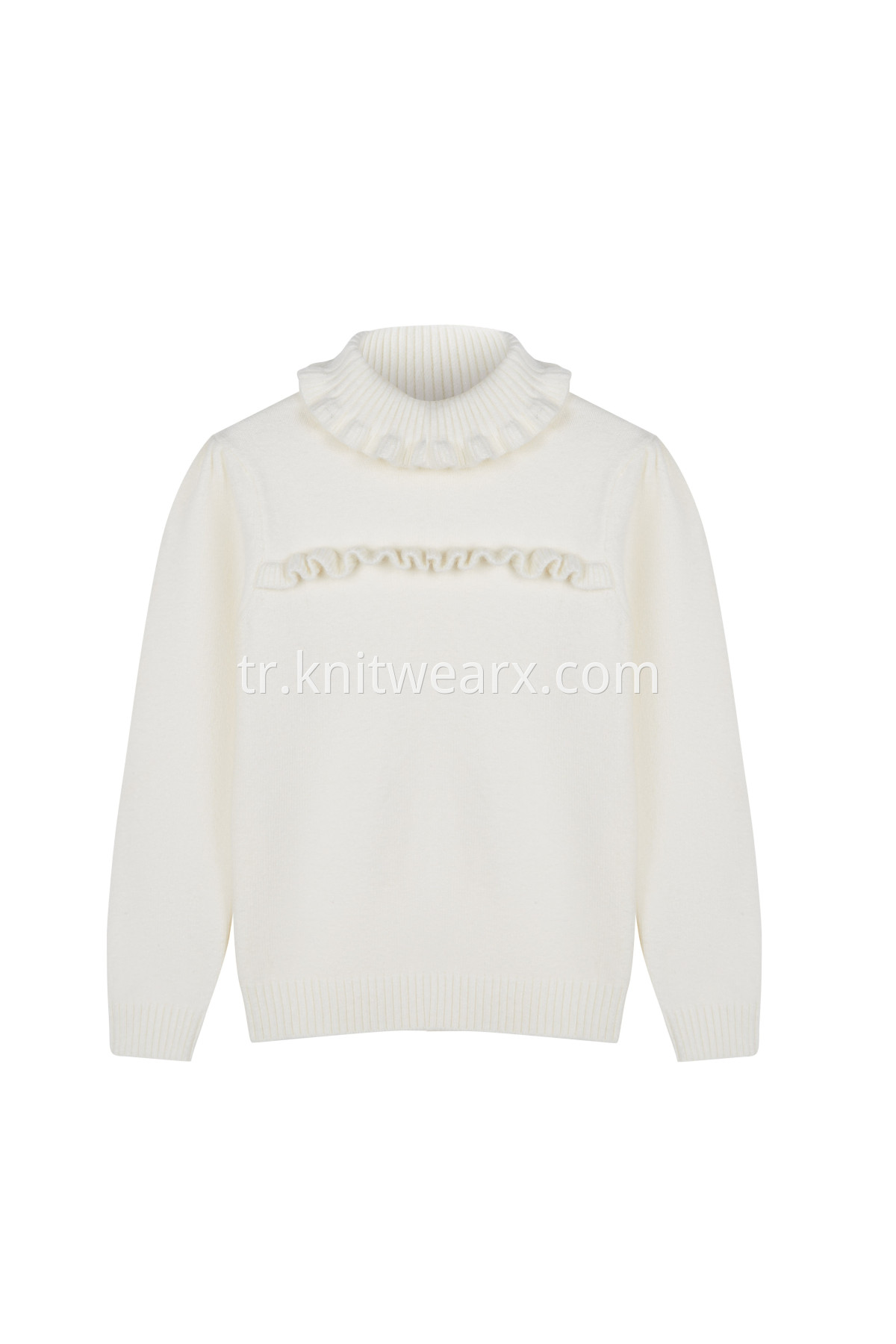 Girl's Knit Petal-Like Collar Sweater Turtleneck Pullover Top